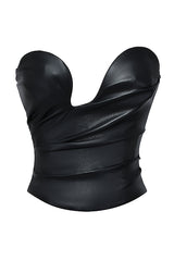 Waltraud - Corset Plongeant en Similicuir Noir