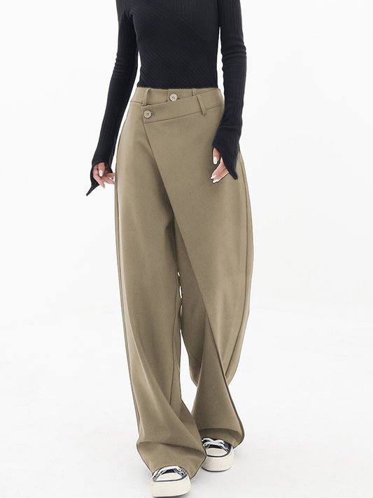 Brunhilde - Pantalon Large à Boutons et Coupe Asymétrique