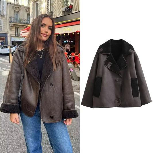 Jolanta- Veste en Simili Cuir Épais pour Femme