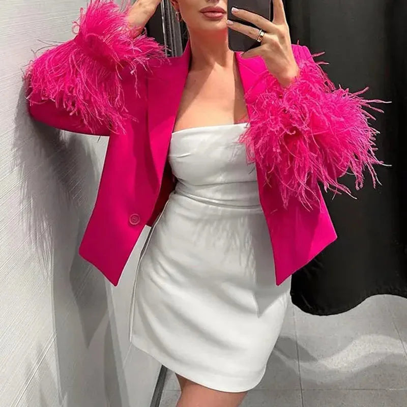 Isabelle - Blazer élégant avec manches à plumes pour femme