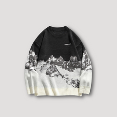 Karl – Pull Tricoté à Motif Montagne Pixelisée