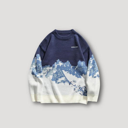 Karl – Pull Tricoté à Motif Montagne Pixelisée