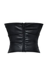 Waltraud - Corset Plongeant en Similicuir Noir