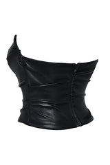 Waltraud - Corset Plongeant en Similicuir Noir